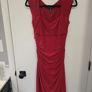 Ralph Lauren Sleeveless Red Ruched Dress Knee Length Size 8 Flattering